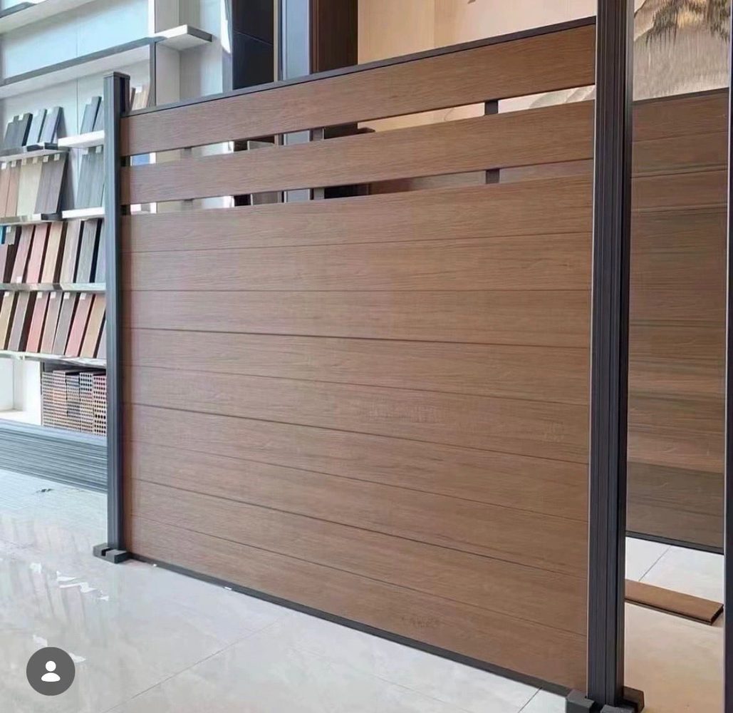 Fencly Mid Trellis: semi-open WPC composite fence panels with horizontal slats and gaps for airflow.